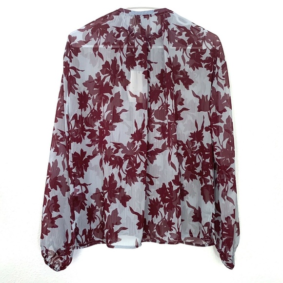 A New Day Blue Burgundy Leaf Print Popover Blouse - Picture 6 of 8